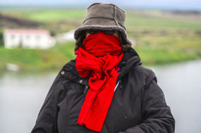 Joyce protects herself against midges