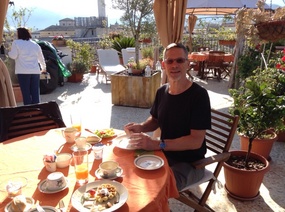 Breakfast on the rooftop of the B&B