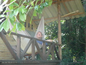 Hamock on our bamboo hut balcony!