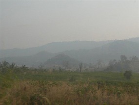 The haze across the countryside of Cambodia