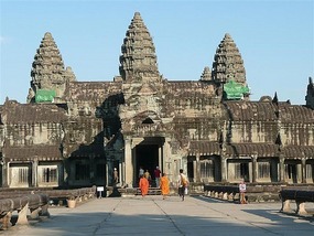 Angkor Wat with a couple of monks entering...