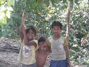 Kids playing amongst the temples