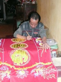 Local man working on silk