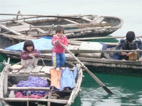 Local Halong Bay river children