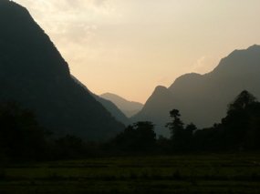 Walking home as the sun is setting