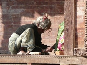 So frail and so poor at her temple..