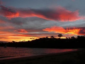 Sunset over the bay at our campsite!
