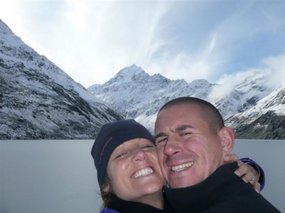 Snack spot in front of the Hooker Glacier