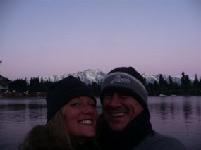 Idiots at the lake at sunset