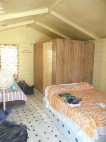 Inside our wooden Beach Cabana