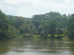 Crossing the river to the ruins