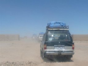 Racing in our jeep in the desert