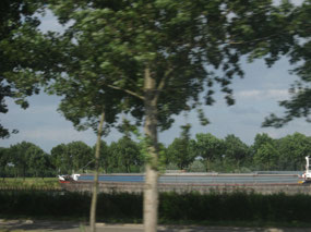 View of canal boat from the train