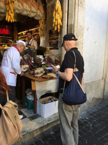 Checking out a sandwich shop near the Pantheon