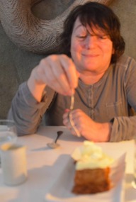 Melissa eyes the carrot cake