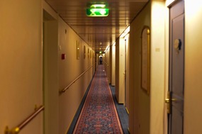 A view down the hall of the ship