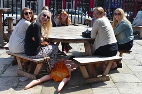 Some girls with a blow up person
