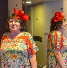 Melissa wearing her fascinator
