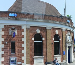 The corner bank where the banker was