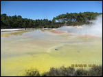 A toxic-coloured rainbow in each pool