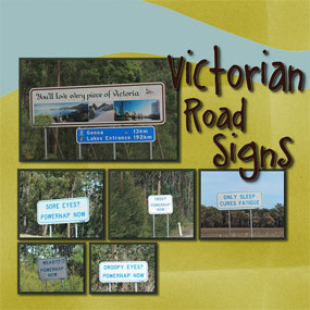 Scrapbook page of Victorian Road Signs