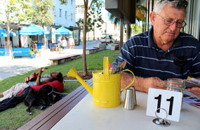 Morning tea in CBD.  All sorts lazing around!