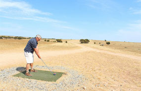 Teeing off on the Wombat Par 5 at Nundroo