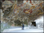 Colorful frescos inside Rock Chapel