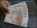 Zimbabwe dollar notes of lesser value in the set