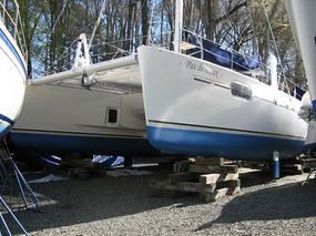 First coat blue bottom paint
