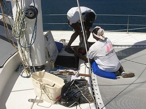 Hank and Dave work on the windlass