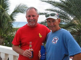 Larry and Dave enjoy a beer at John's villa