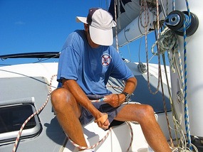 Dave works on halyards