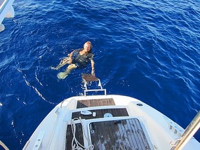 Bob enjoys the calm water