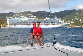 Tim & Joan with their cruise ship in background