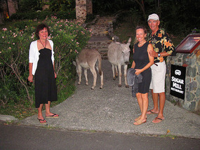 Joan, Donna, Dave on path to Equator Restaurant