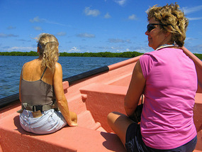 Linda and Donna aboard water taxi to Sanctuary