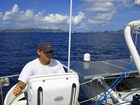 Pete at the helm in Sir Francis Drake Channel
