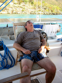 Pete relaxes in the cockpit