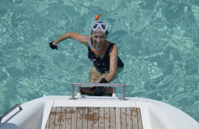 Donna returns aboard after a swim