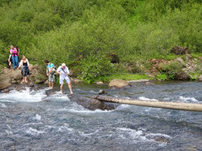 Glymur river crossing