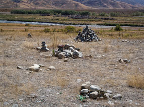 Hundreds of Rock Cairns along road