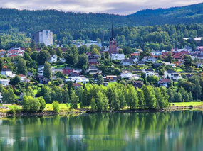 Lillehammer at the end of Lake Mjosa