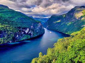 watching cruise ship coming through fjord