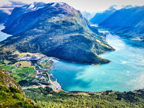 view - town of Loen on the Nordjfjord