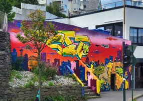 Street Art from Bus into Town Center