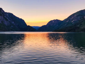 Walkway along Sandvevatnet at dawn - Odda