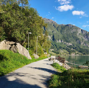 Walking path from campground along lake