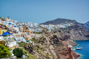 view of Oia from Old Castle at north end