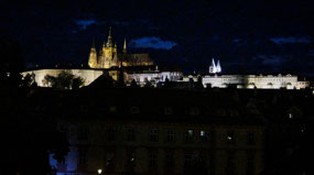 Prague Castle lit up at night